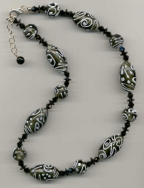 Large Ovals Steel Gray, White Gold Foil Necklace